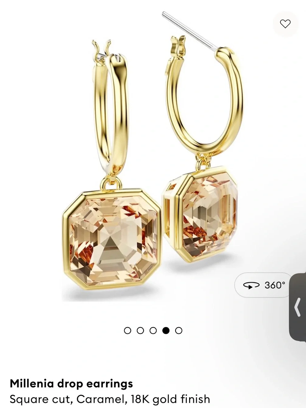Swarovski Millenia drop earrings Square cut, Caramel, 18K gold finish 🌸